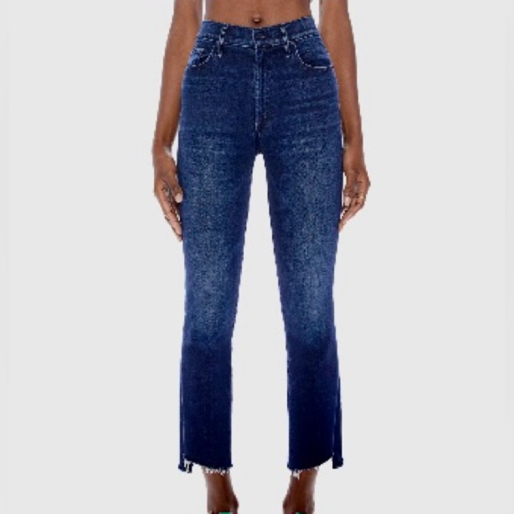 Mother Insider Step Cropped Fray Dark Blue Denim Jeans